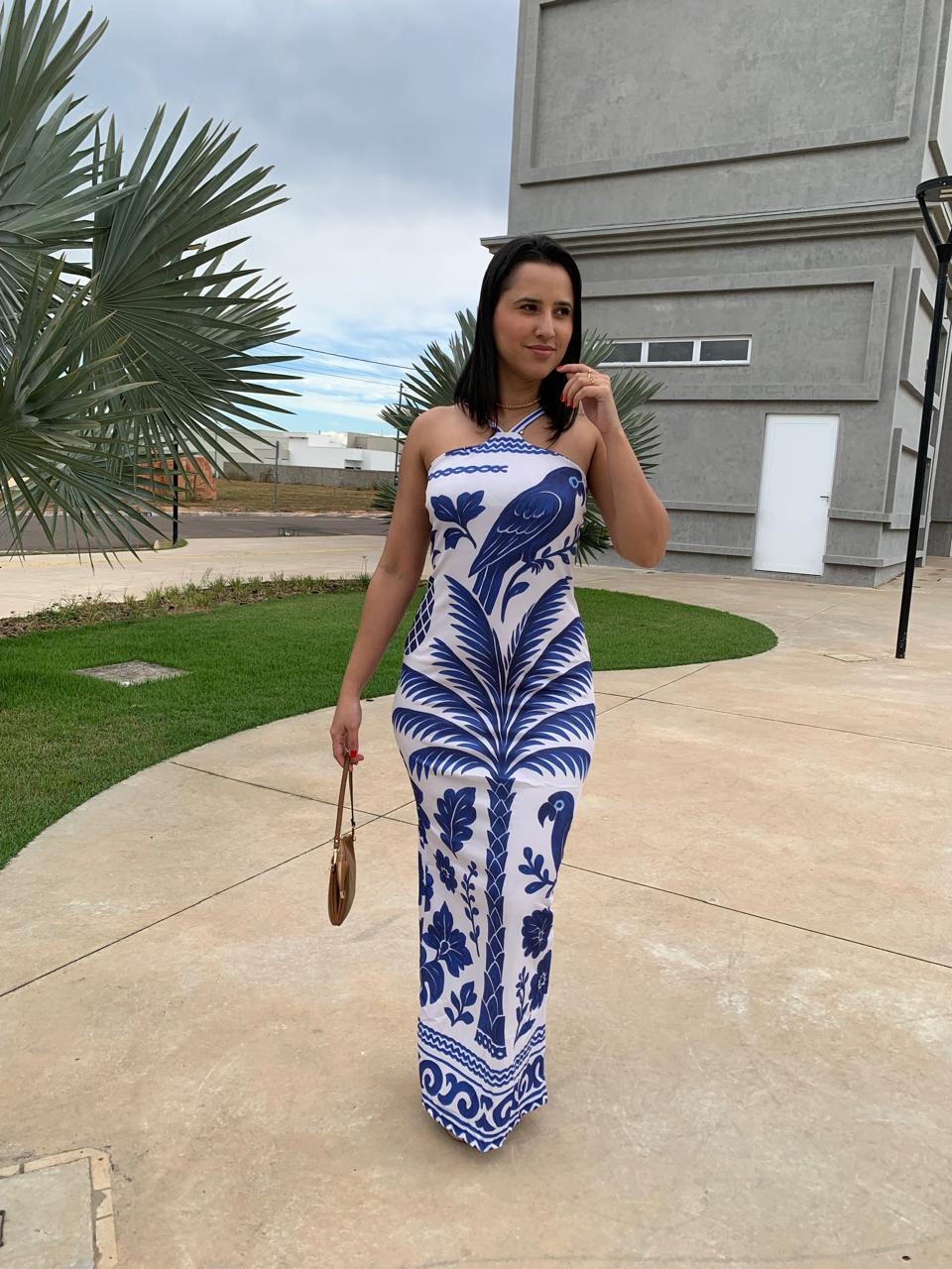 Vestido Tropical Canelado Azul